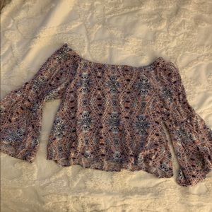 Off the Shoulder Geometric Patterned Flowy Top